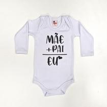 Body Bebê Suedine Manga Longa Branco Mãe Pai Eu