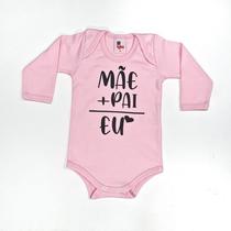 Body Bebê Suedine Manga Longa Rosa Mãe Pai Eu