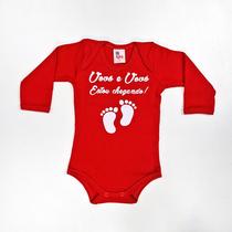 Body Bebê Suedine Manga Longa Vermelho Estou Chegando Body Bebê Suedine Manga Longa Vermelho Estou Chegando