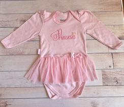 Body Bebê Suedine Premium Bordado Princesa com saia de tule