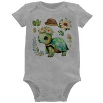 Body Bebê Tartaruga, flores e chapéu - Foca na Moda