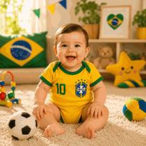 Body Bebe Temático Copa Do Mundo Seleção Brasil Mêsversario -