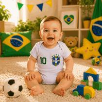 Body Bebe Temático Copa Do Mundo Seleção Brasil Mêsversario -