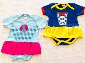 Body Bebê Tematico Kit 2 Bodys Cinderela / Branca De Neve