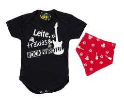 Body Bebê Temático Leite Fralda e Rock N' Roll + Lenço - Best Bunny