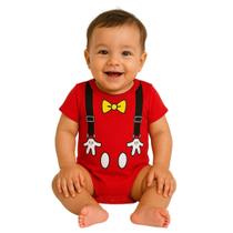Body Bebê Temático Mickey Vermelho Suedine 100% Algodão Body Bebê Temático Mickey Vermelho Suedine 100% Algodão