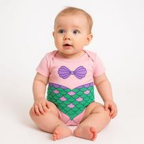 Body Bebê Temático Sereia com Calda Suedine 100% Algodão Body Bebê Temático Sereia com Calda Suedine 100% Algodão