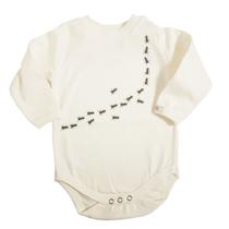 Body bebê unissex formiguinha manga longa suedine off-white