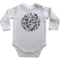 Body bebê unissex instrumentos manga longa suedine branco