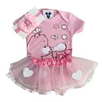 Body Bebê - Ursinho Rosa + Tutu + Laço - Mesversário -Temático