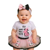Body Bebe Vaquinha AMO TETE + Saia Tule + Laço - Mesversario - Temático - R.L Body Bebe Vaquinha AMO TETE + Saia Tule + Laço - Mesversario - Temático - R.L