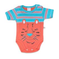Body Best Club Baby laranja e azul turquesa bordado tigre