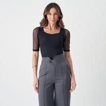 Body Blusa Blusinha Manga Curta Tule Bolinha Feminino Decote Body Blusa Blusinha Manga Curta Tule Bolinha Feminino Decote