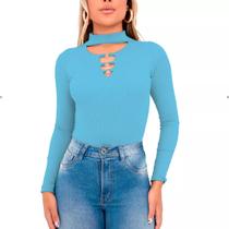 Body Blusa Blusinha Manga Longa Gola Choker Roupas Femininas