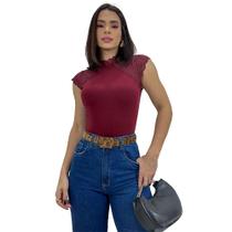 Body Blusa Blusinha Renda Manga Curta Fechado Rendado Bojo