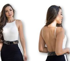 Body blusa canelado alça fina com bojo cavado nas costas feminino