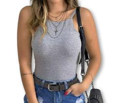 Body blusa canelado alça fina com bojo feminino cavado nas costas