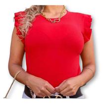 Body blusa canelado confortável cavado babado feminino