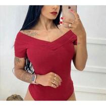 Body blusa canelado feminina manguinha ombro a ombro com bojo