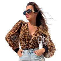 Body Blusa Feminina Manga Longa com Bojo Tule Donna Martins