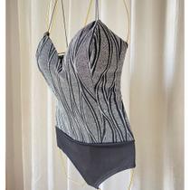 Body blusa feminino alça extra fina abstrato tecido lurex confortável