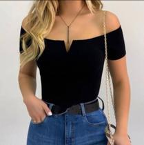 Body blusa feminino canelado ciganinha manga curta decote V tendência influencer