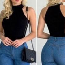 Body blusa feminino cavado gola alta com bojo moda influencer