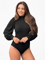 Body Blusa Feminino Manga Longa Princesa Bufante Gola Alta Cacharrel Canelado Fecho Outono Inverno Body Blusa Feminino Manga Longa Princesa Bufante Gola Alta Cacharrel Canelado Fecho Outono Inverno