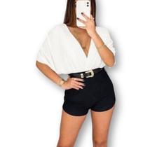 Body blusa feminino morcego drapeado decote poliéster moda blogueira