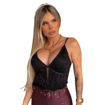 Body Blusa Feminino Rendado Bojo Alça Decote