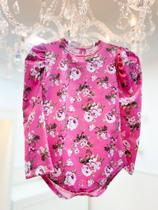 Body Blusa Infantil Menina Manga Longa Estampado Floral Rosa Pink YOYO
