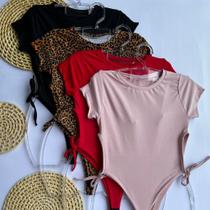 Body Blusa Manga Curta Aberto Nas Laterais Sexy de Amarrar