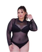Body Blusa Tule Plus Size P Ao Xg Moda Plus Estilosa Bt2 Preto,XG