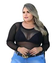 Body Blusa Tule Plus Size Transparente Varias Estampas Bt2