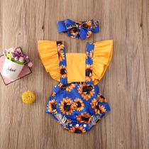 Body Bodies Bebê Infantil com Estampa Amarelo Com Girassol