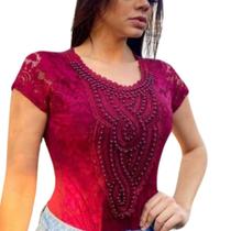 Body bori em renda guippir e pérolas