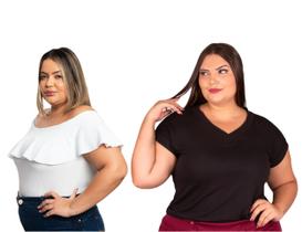 Body Bori Feminino Plus Size Ombro a Ombro Manga Cavado Moda Verão Tamanho Grande E Blusa Blusinha De Malha Gola V