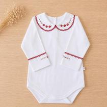 Body branco bordado rococo flor vermelho Body branco bordado rococo flor vermelho