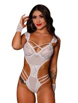 Body Branco Renda Tule Tiras Babado Noite Lua de Mel + Luvas Body Branco Renda Tule Tiras Babado Noite Lua de Mel + Luvas