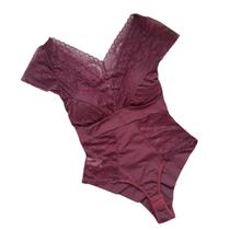 Body Brigite Manga Curta de Microfibra Com Bojo Rendado