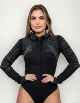 Body Brilho Country Manga Longa Strass Pedraria Boiadeira Body Brilho Country Manga Longa Strass Pedraria Boiadeira