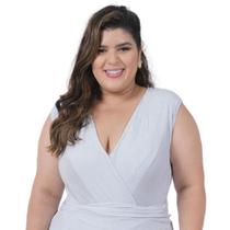 Body Brilho Feminino Transpassado Lurex Plus Size Catwalk Branco