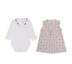 Body c/ vestido gola bordada algodão egipicio flores