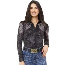 Body Camisa Country Feminino Manga Longa Com Strass Rodeio