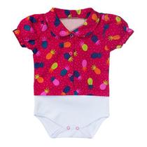 Body camisa curto abacaxi pink para bebê menina