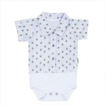 Body camisa curto de bebê em tricoline coqueiro cinza Body camisa curto de bebê em tricoline coqueiro cinza