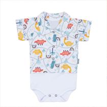 Body camisa curto de bebê em tricoline dino branco