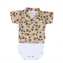 Body camisa curto de bebê em tricoline love my pet bege