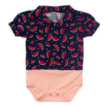 Body camisa curto melancia marinho para bebê menina