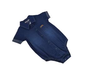 Body Camisa Jeans Bebê com gola e um bolsinho Charmoso Clube Zero